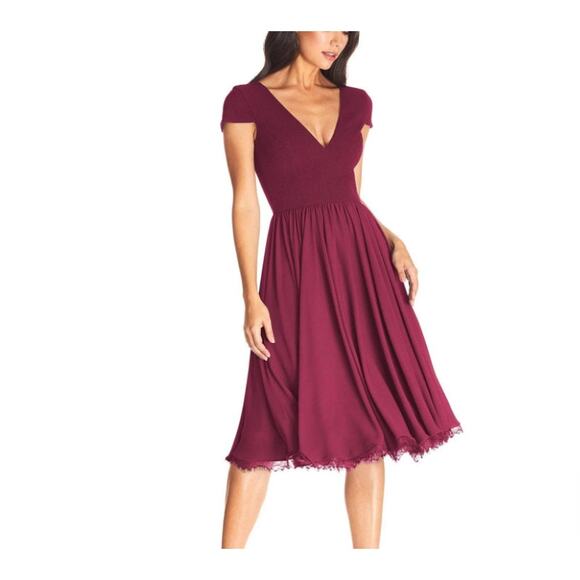 Dress The Population Fit & Flare Cocktail Dress Size XS Magenta Pleated Chiffon - Picture 2 of 12